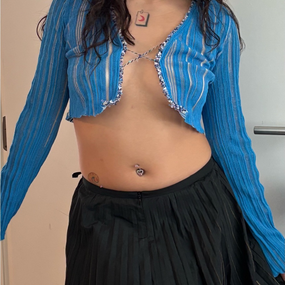 Chic Blue Striped Women's Crop Top